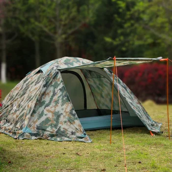 

Outdoor tent Double double aluminum pole camping windproof and rainproof 2 people camouflage tent