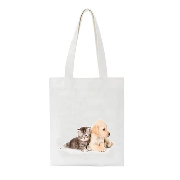 

SCCFMM Women Canvas Shopping Bag Female Student Shoulder Bag Eco Handbag Tote Reusable Grocery Shopper Bag Dog Panda Horse Print