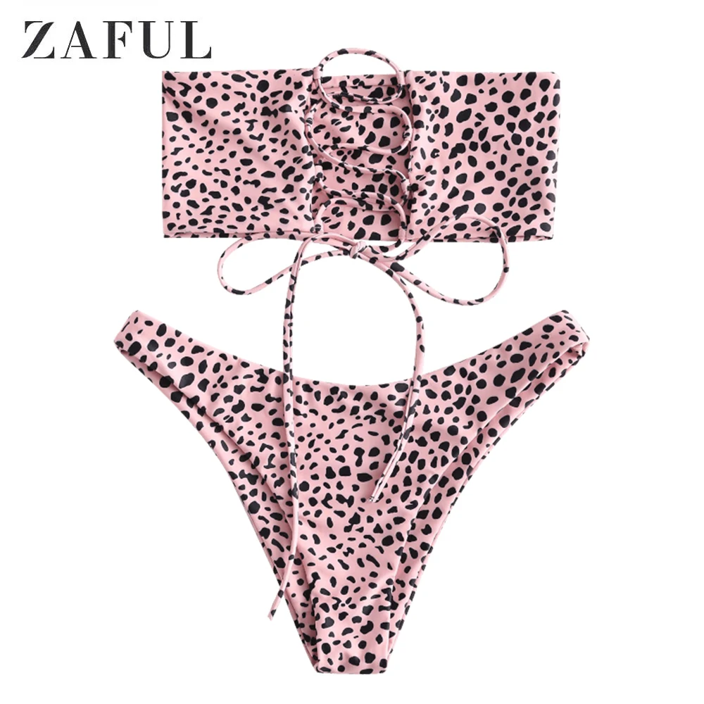 Pig Pink Комплект бикини-бандо со шнуровкой на спине ZAFUL - Цвет: Pig Pink