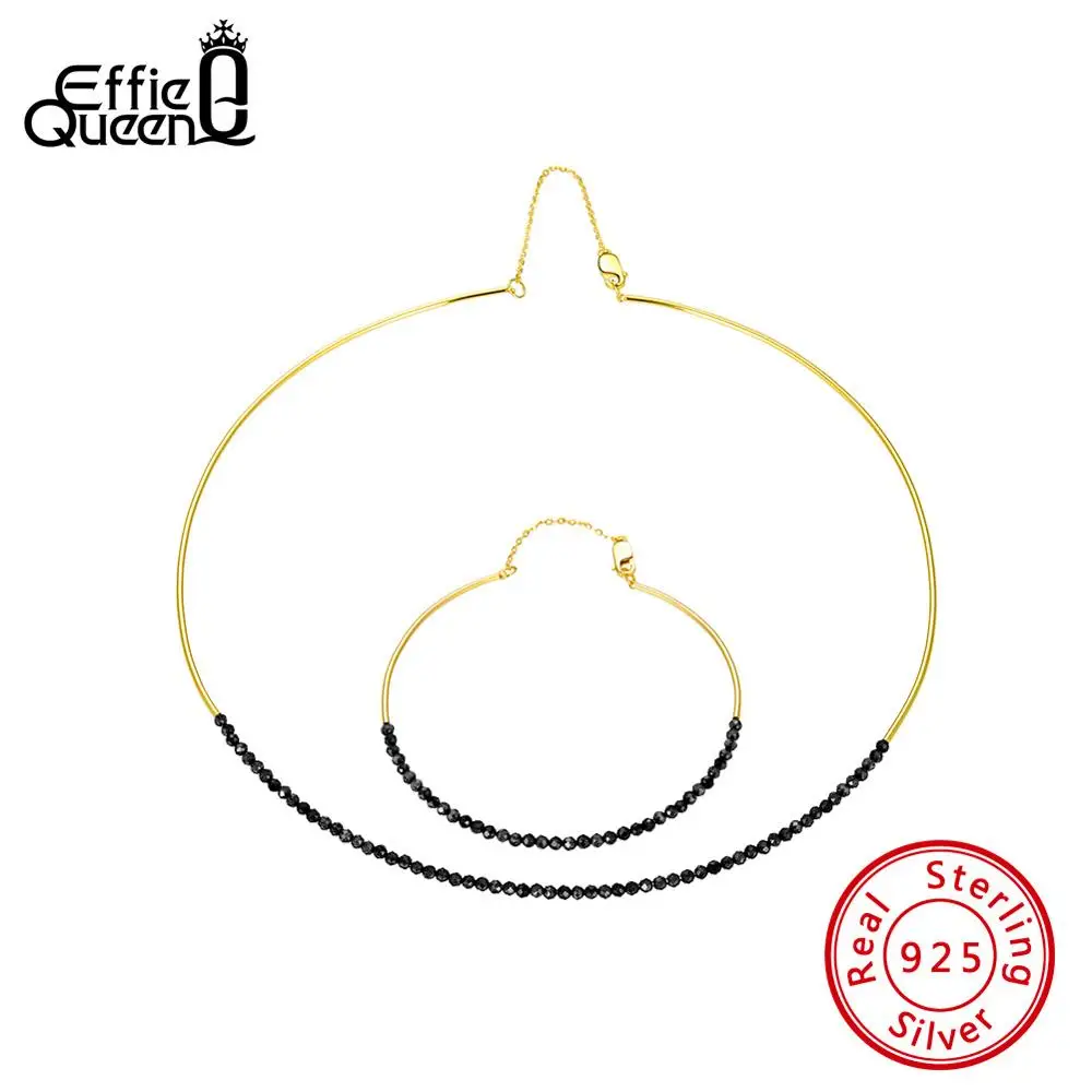 

Effie Queen 925 Silver Women Jewelry Set Gold Color Necklace + Bracelet Natural Stone Beads Garnet Spinel Wedding Set Gift DSS38