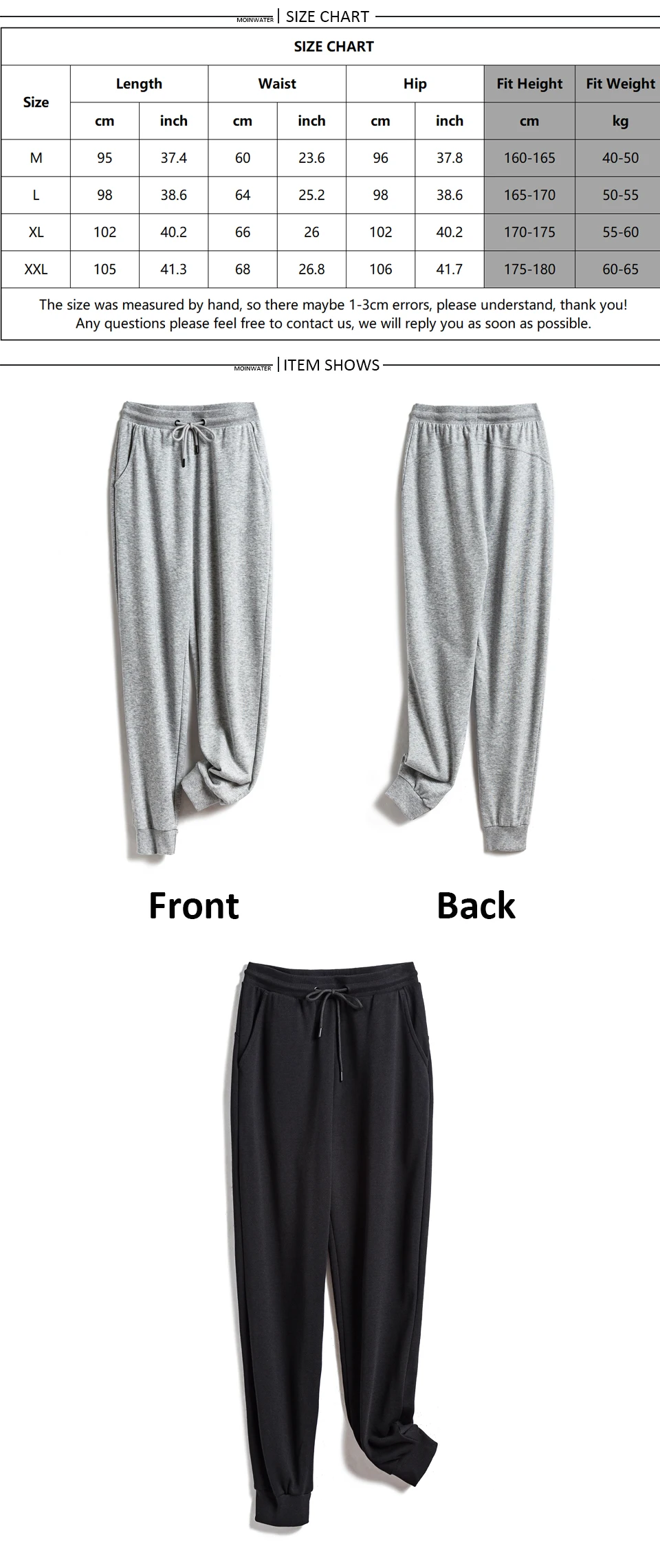 MOINWATER Women 2020 New Casual Pants Lady Terry Sports Trousers Female Black Gery Long Pants MP2002