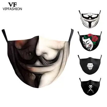 

Fashion V For Vendetta Anonymous Mouth Face Mask 3D Printed Washable Fabric Mouth-muffle Anti Haze Reusable Proof Mask for Adult