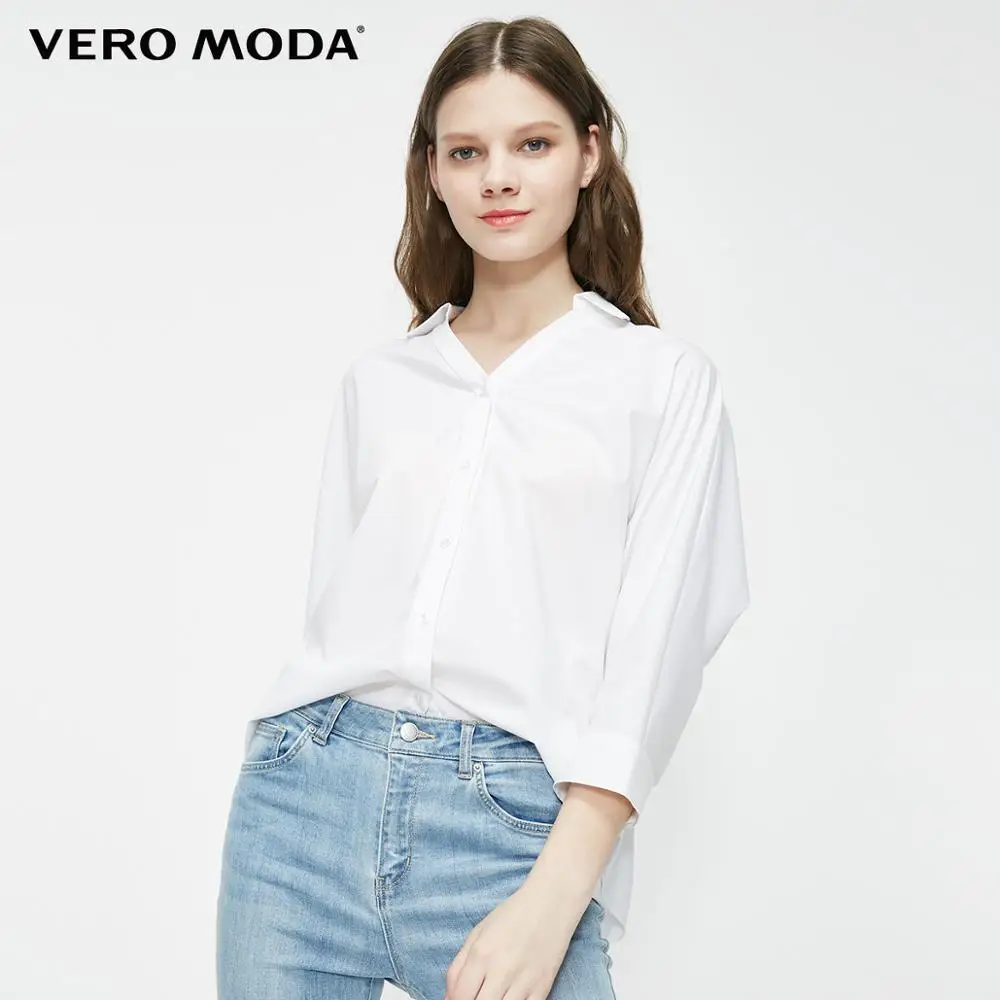 Женская белая рубашка с рукавами летучая мышь и вырезом на спине Vero Moda | 319231576|