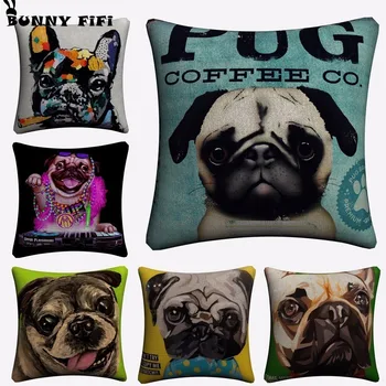 

French Bulldog Pug Art Decorative Cotton Linen Cushion Cover 45x45cm For Sofa Chair Pillowcase Home Decor Almofada
