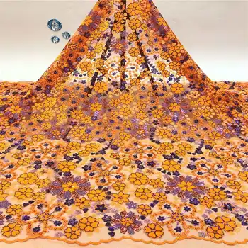 

Latest Orange Nigerian Lace Fabric 2020 High Quality Embroidery Sequin African Women Bridal Dress French Tulle Lace Fabric