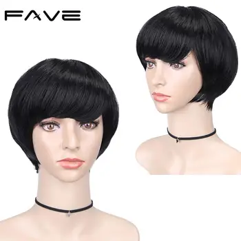 

FAVE Short Wigs Pixie Cut Wig Brazilian Remy Human Hair Wigs Natural Black With Bangs Cute Short Hairstyles Wigs for Black Women