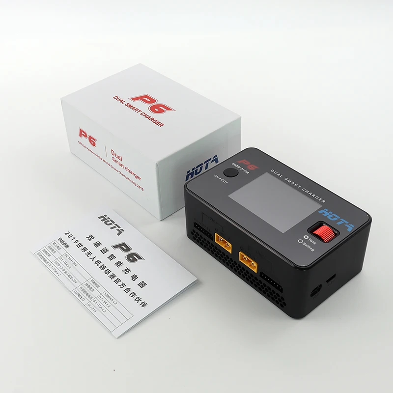 HOTA P6 DC 600W 15Ax2 Dual Channel Battery Balance Charger Smart Charger for Lipo 1-6S LiIon NiMH Battery with Type-C Output 36W