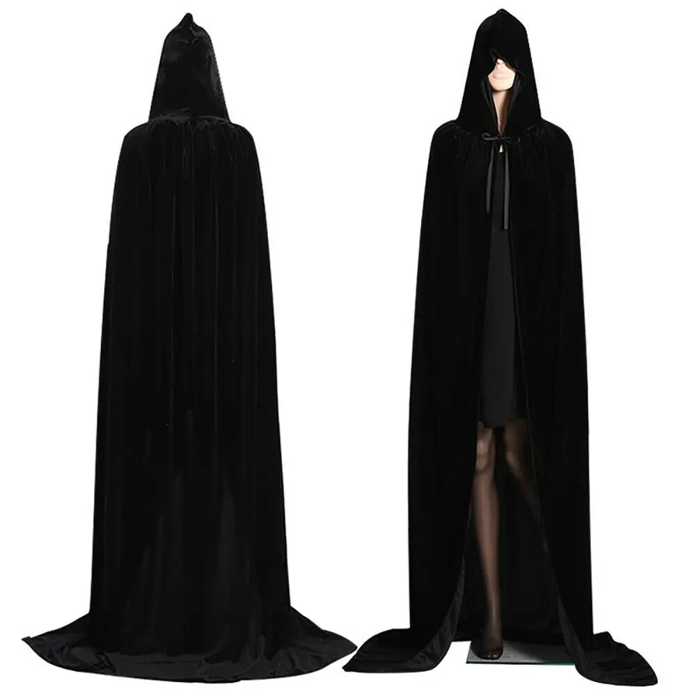 Gothic Hooded Velvet Cloak Adult Elf Witch Long Purim Carnival Halloween Cloaks Capes Robe Larp Women Vampires Grim Reaper Party images - 6