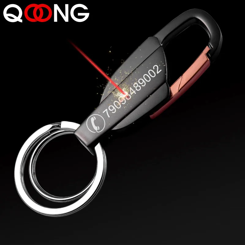 Con grabado personalizado 2 Color hombres llaveros para mujer llaveros coche Chaveiro innovadores clave cadenas Porta anillos para hombre mejor regalo Y10