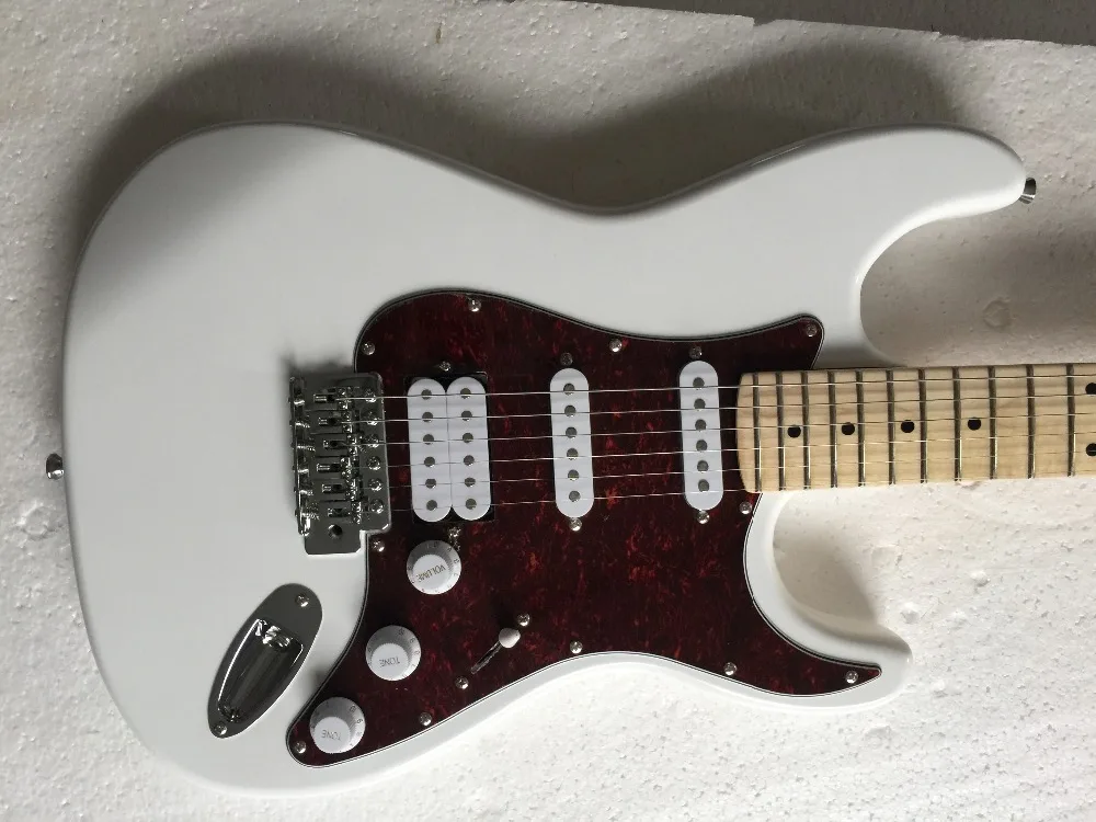 High quality FDST-1067 white color solid body with red pickguard maple fretboard electric guitar, Free shipping