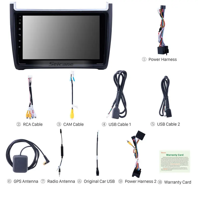  Seicane Android 10.0 9 Inch Car Audio Stereo GPS Navigation Player for 2012-2015 VW Volkswagen Polo