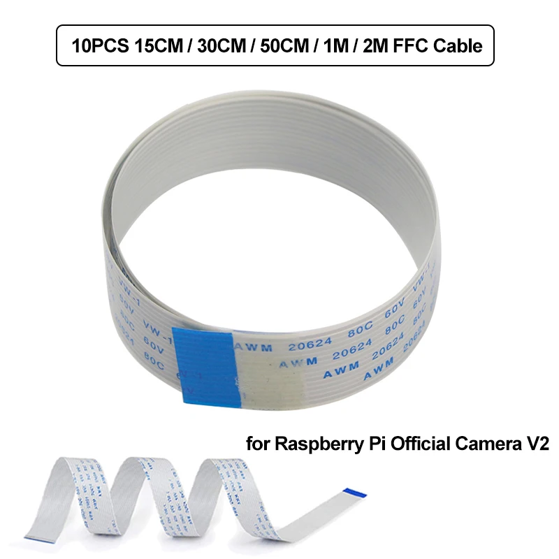 

10 шт., плоский кабель для камеры Raspberry Pi 4, 15pin, 1 м, 2 м, 50 см, 30 см, 15 см