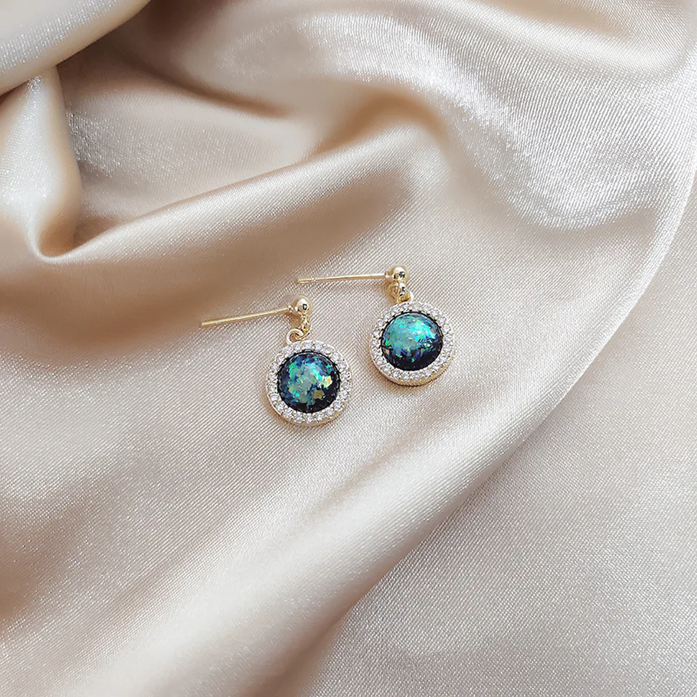 2020 New Silver Needle Green Blue Rhinestone Simple Symphony Round Drop Earrings for Women Girl Fashion Jewelry Accessories | Украшения и