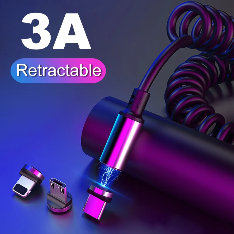 Магнитное пружинное зарядное устройство 3 А выдвижной кабель Micro USB Type C быстрая