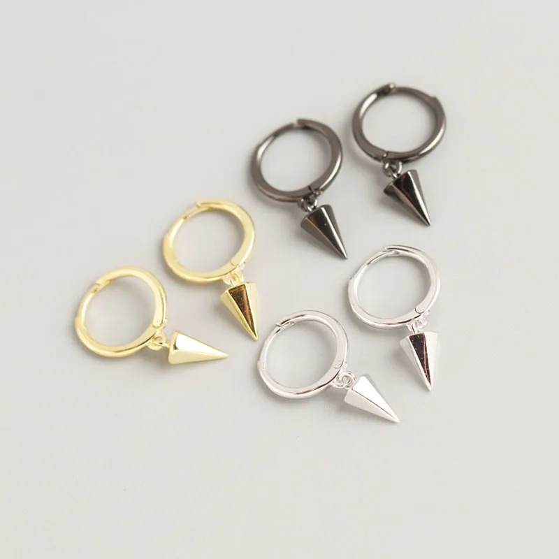 

WTLTC 925 Sterling Sliver Spike Hoop Earrings Femme Small Spiked Huggies Earrings Steampunk Dangling Earrings Hoops With Charm
