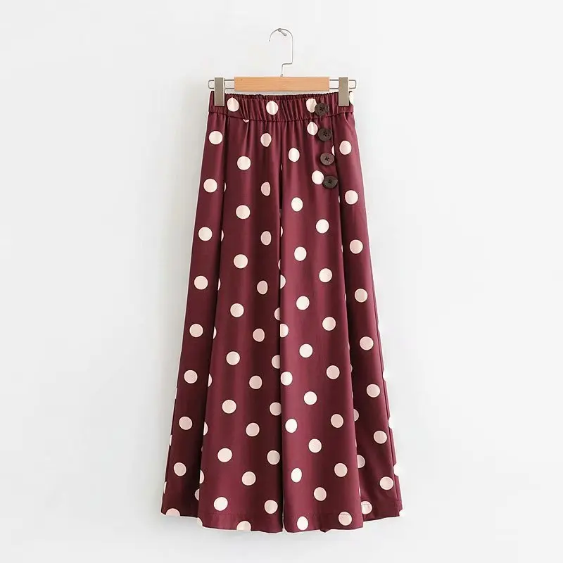 

Western Style WOMEN'S Dress 2019 Summer New Style Single Color Stripes Polka Dot ce niu kou Loose Pants Women's