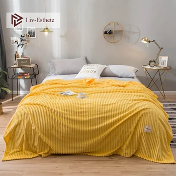 

Liv-Esthete Fashion Milk Velvet Yellow Travel Throw Blanket Flannel Blanket Queen King Adult All Season For Sofa Bed Drop Ship