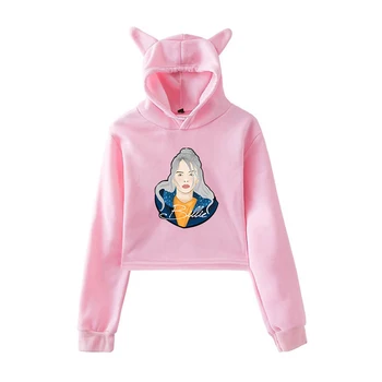 

Billie Eilish Pink Crop Hoodie Pullover Women Hoodies Harajuku Sweatshirt for Teenage Girls Autumn Streetwear Hip Hop Clothes