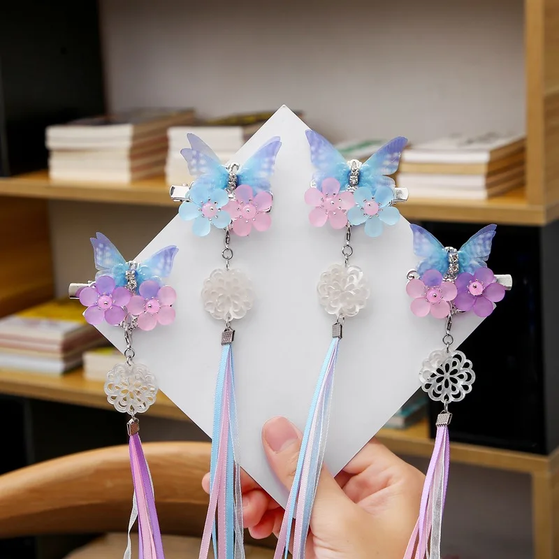 Головной убор Hanfu для детей и взрослых, античные аксессуары для волос, древние украшения, кисточка, Бабочка, супер фея, заколка для волос, заколка для волос