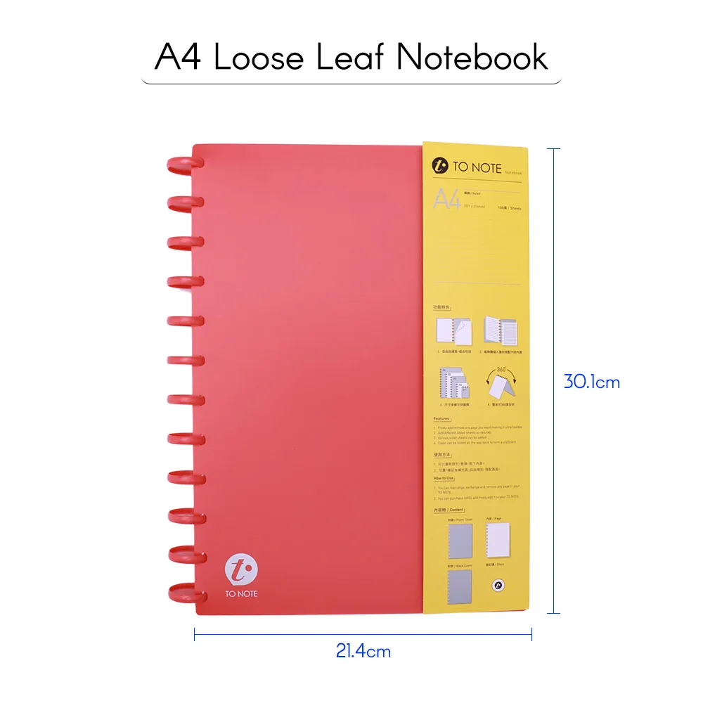 

100 Sheets A4 Hardcover Writing Journal Notebook Refillable Loose Leaf Ruled/Blank Paper Mushroom Holes 12 Rings Binder