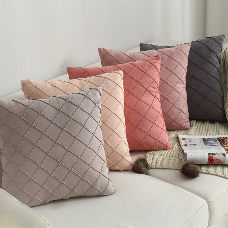 Pink Grey Cushion Cover Soft Faux Suede Diamond Home Decorative Pillow Cover For Couch Bed Chair 45x45cm/30x50cm