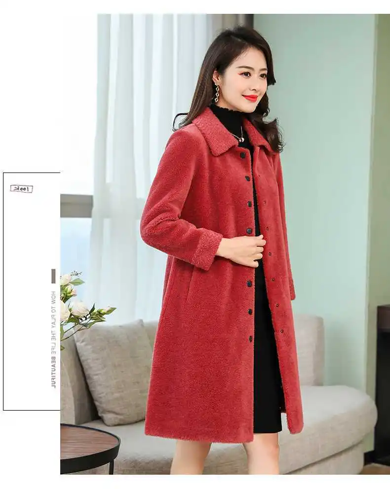 Xiyou red Пальто с натуральным мехом женская одежда шерстяная куртка Осень Зима корейские женские меховые пальто и куртки Manteau Femme KJ3570 - Цвет: Xiyou red
