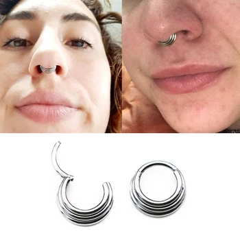 316L 외과 스테인레스 스틸 세그먼트 3 레이어 Septum 코 링 여성용 Clicker Tragus 헬릭스 귀걸이 바디 피어싱 1pc