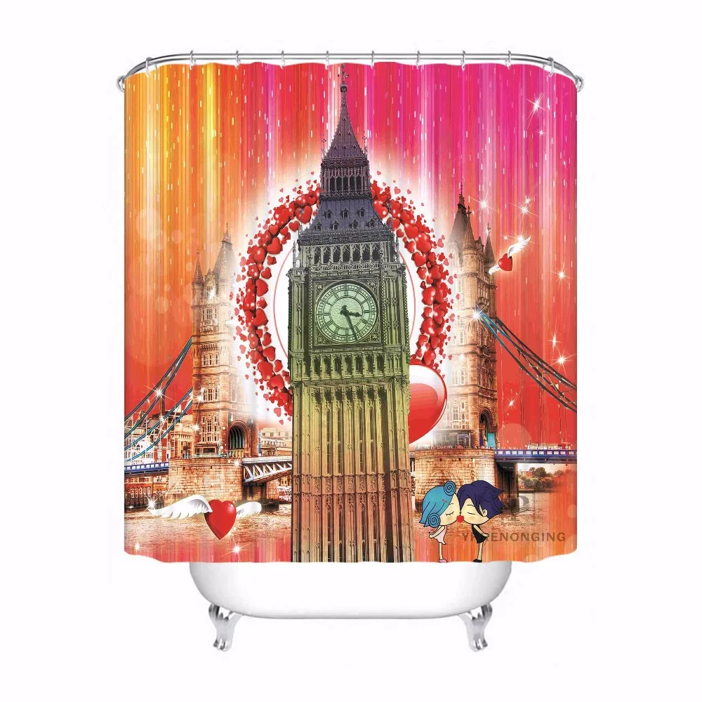 

Custom Waterproof Shower Curtain Pink Retro Architecture Printed Bathroom Decor Various Sizes #180324-01-19