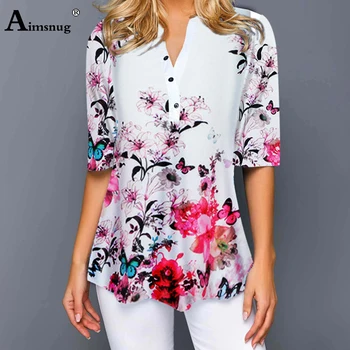 

Plus Size 4xl 5xl Women Tops half sleeve Single-Breasted Ladies T-shirts Boho Floral Print Loose Casual Tees Shirt 2020 Femme