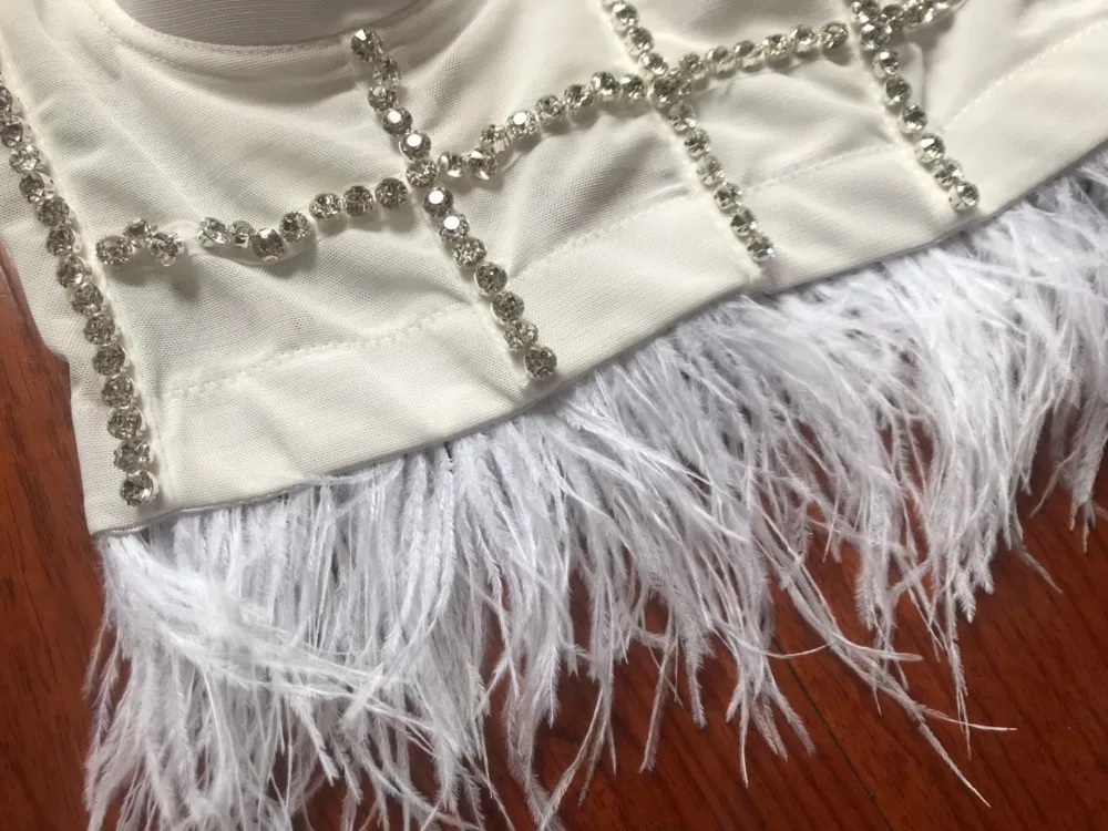 Women Sexy Short Crop Tops Camis Water Drill Chain Nail Bead Feather Tassel Sleeveless Vest Outside festival