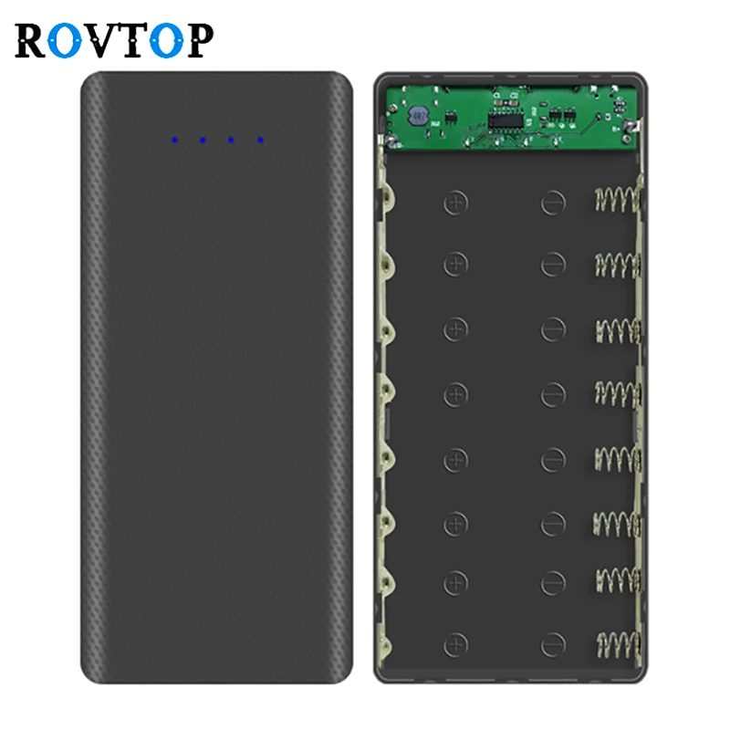 

Rovtop 5V Dual USB 18650 Power Bank Battery Box Mobile Phone Charger Shell Case with LED Light Type C Mobile Charging Case Z2