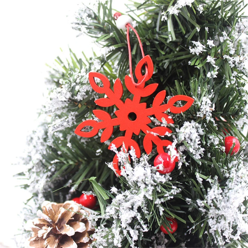 6 шт. DIY белые и красные снежинки Рождественские Деревянные Подвески, украшения для рождественской елки украшения для рождественской вечеринки детский подарок