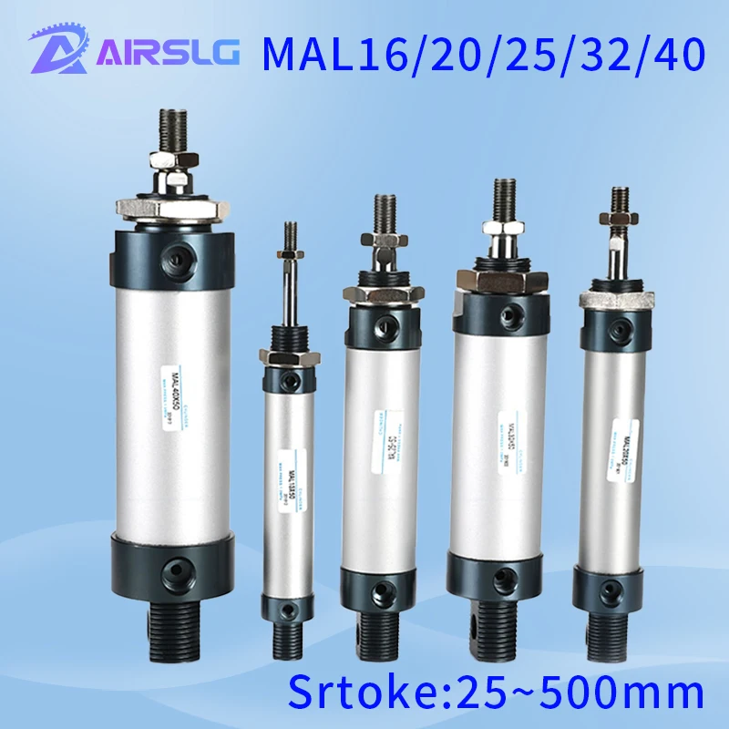 

MAL Series MAL16 MAL20 MAL25 MAL32 MAL40 Mini Pneumatic Cylinder 25-500mm Stroke Double Acting Aluminum Alloy Air Cylinder