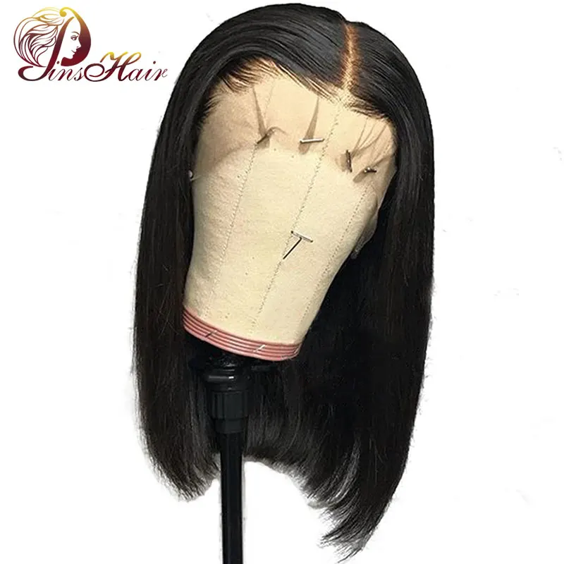 

Short Bob Lace Front Human Hair Wigs Pre Plucked Hairline Natural Color Brazilian Straight 13*4 Lace Front Wigs Pinshair Nonremy