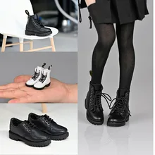 

In Stock 1/6 Scale 4.5cm Female Shoes Black White Martin Boots Leather Shoes Hollow Inside Model for 12 inches Action Figure