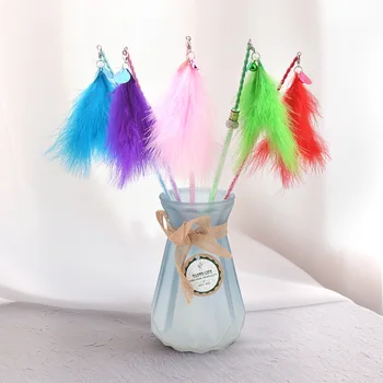 

Pet cat toy family interactive toy feather tease cat stick soft feather plastic transparent handle bell tease cat supplies