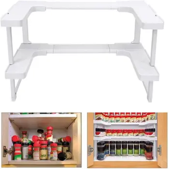 

Universal Adjustable Cabinet Kitchen Storage Spice Seasoning Rack Holder Organizer Cosmetics Counter Organizing Desktop Stand
