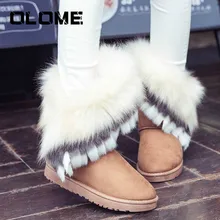 Женские ботинки брендовая зимняя обувь из натуральной кожи с натуральным лисьим мехом Теплые черные повседневные женские зимние ботинки с круглым носком; большие размеры