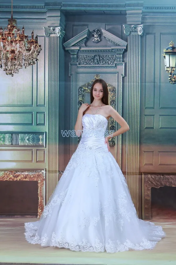 

free shipping 2016 new design hot seller small train ball gown white/ivory custom size/color bridal dress lace up wedding dress