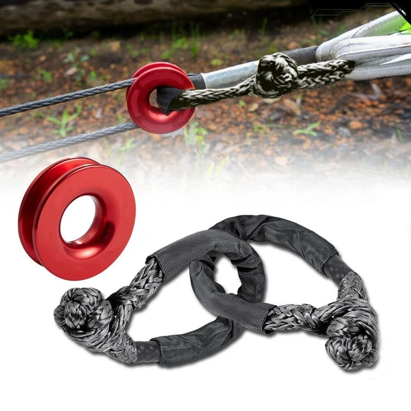 1X Red Aluminum Recovery Ring + Black Synthetic Fiber Soft Shackle