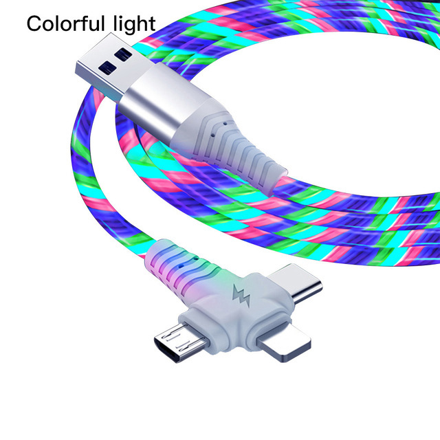 in 1 Charging Cable Flowing Light Up Data Cord Fast Charging Line Micro USB Type-C Connector For iPhone 13 12 11 Huawei Xiaomi