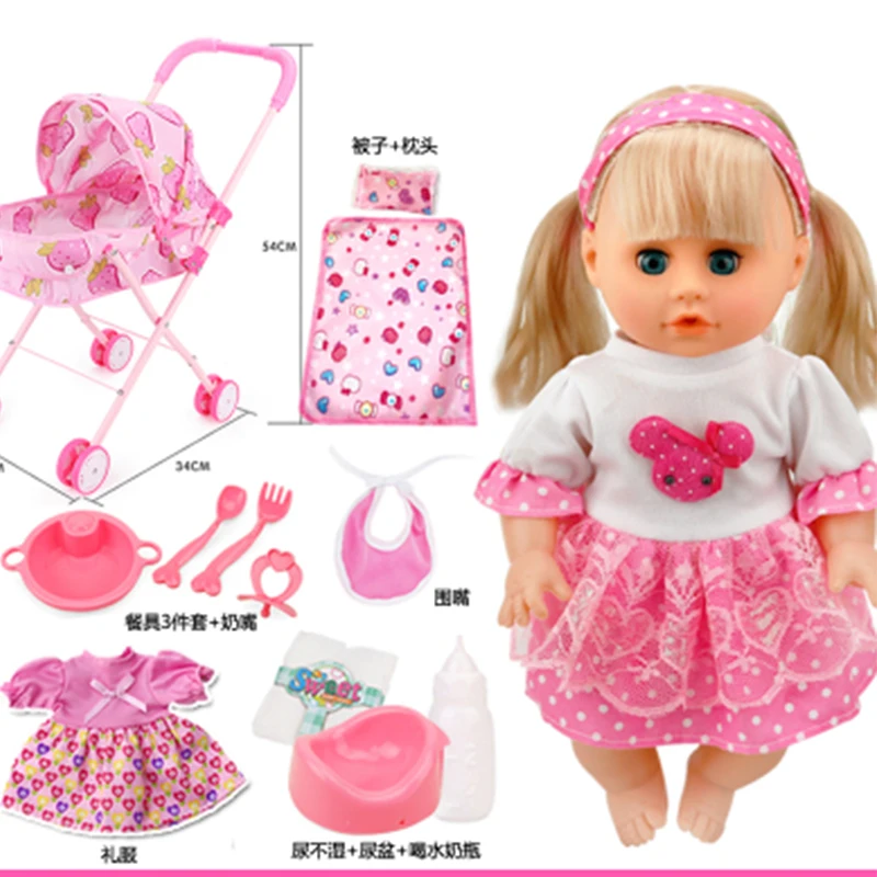 Симпатичные Reborn baby говорящая кукла, винил тела девочка живой с розовым тележка складная коляска симпатичные комплекты одежды для детей, кукла, подарок для девочки - Цвет: D