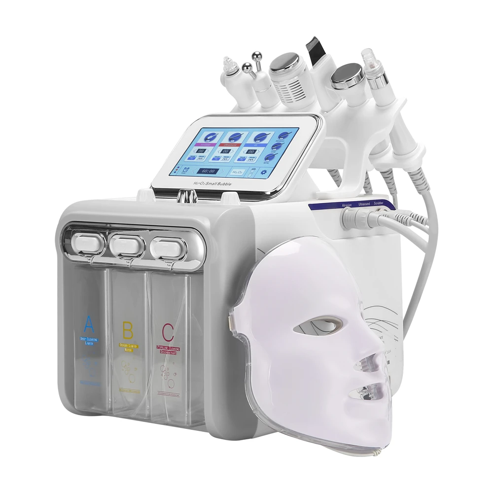 Updated 7In1 Small Bubble Oxygen Skin Cleaner Hydrogen Oxygen Jet Lifting Spray Skin Rejuvenation Anti Aging LED Face Mask