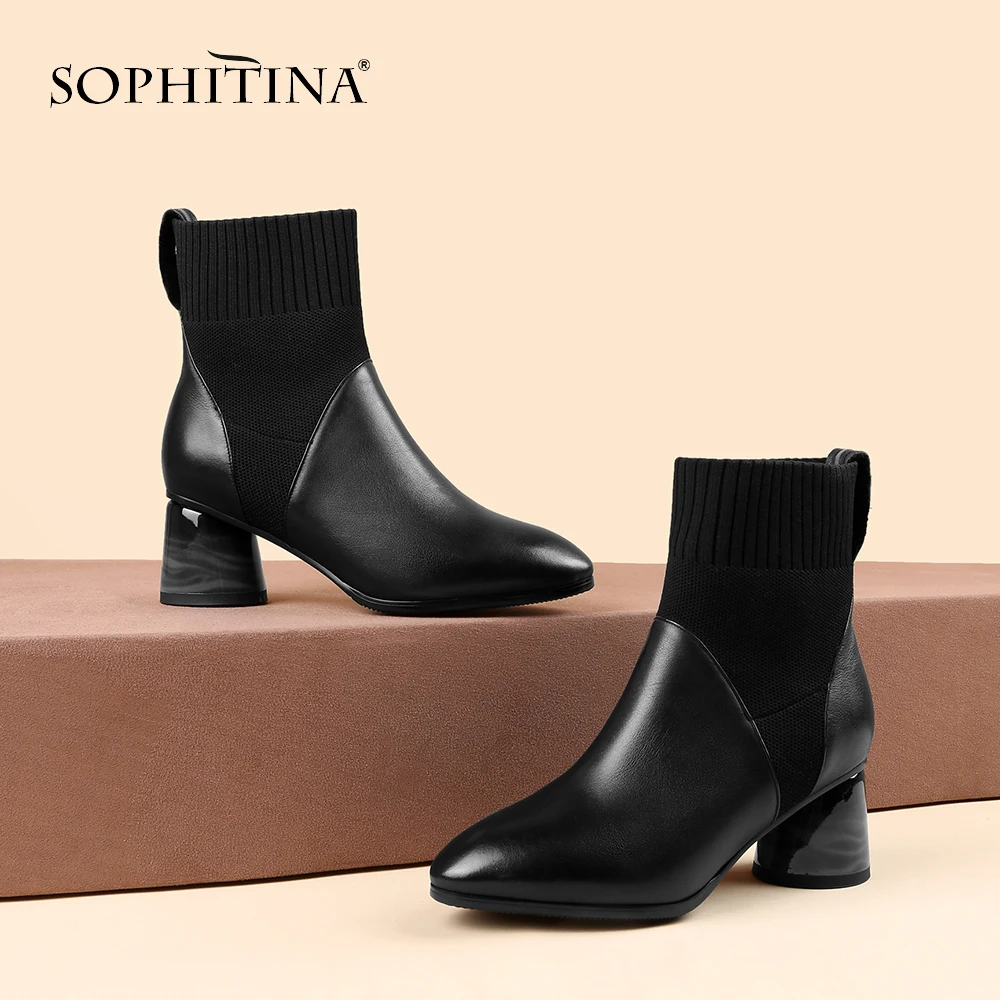 SOPHITINA ботинки с круглым каблуком Лидер продаж модная однотонная обувь из