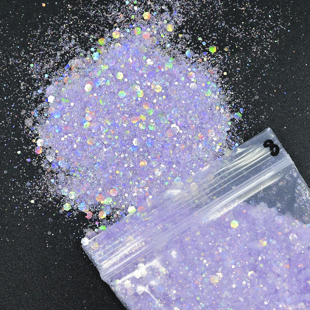 50g Chunky Glitter Holographic Iridescent Opal Fairy Drops Nail Art Unicorn Cosmetic Mixed Hexagon Sequins Manicure Glitter  &*&