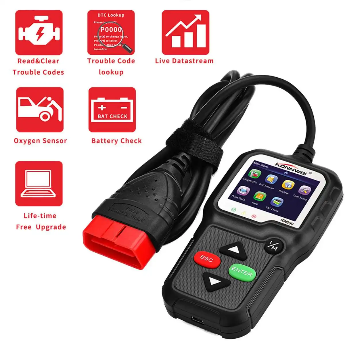 KW680 OBD2 автомобильный сканер Код неисправности двигателя автомобильные инструменты для диагностики считыватель кода для бортовой диагностики чтение OBD2 автомобильный сканер