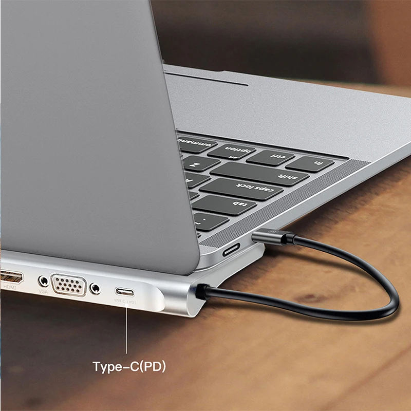 

USB Type-C HUB with Hdmi Gigabit Network Vga Tf MicroSD Slot for MacBook PC USB Alloy Docking Station