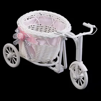 

Beauty Rattan Tricycle Bike Flower Basket Vase Storage Garden Wedding Party Decoration Office Bedroom Holding Candy Gift