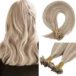 VeSunny Blonde U Tip Extensions Human Hair Dark Ash Blonde Highlight Bleach Blonde U Tip Keratin U Tip Hair Extensions