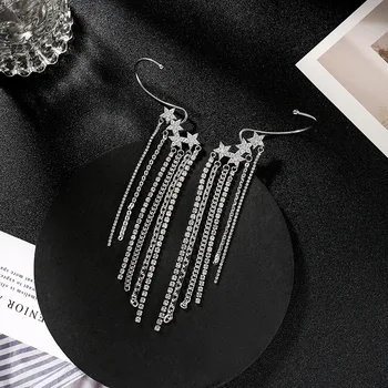 

2020 New sweet long tassel shiny crystal Women Drop earrings contracted Hyperbole style senior Star modelling joker earrings
